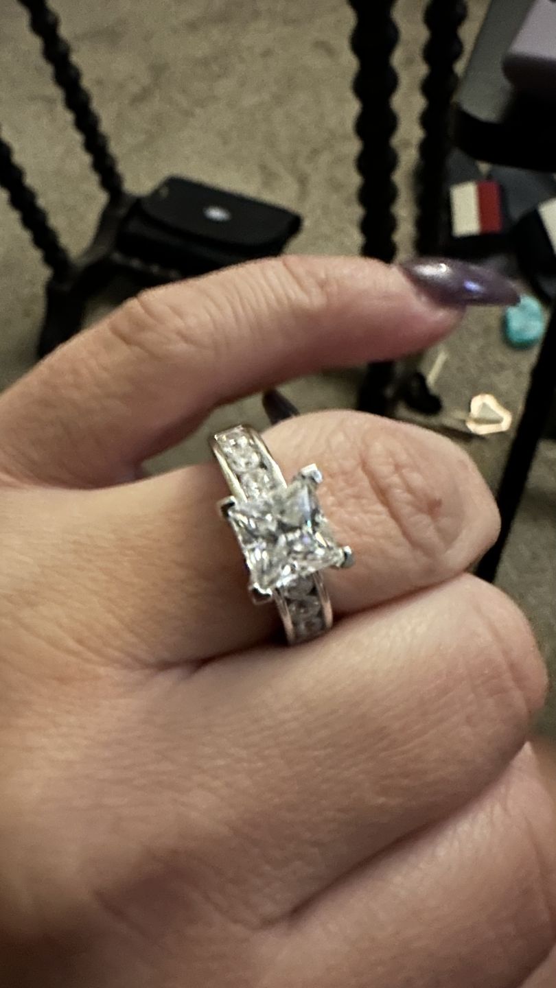 Customer photo review of Princess Cut Moissanite With Round Channel Set Engagement Ring