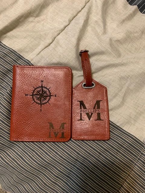Customer photo review of Personalized Leather Passport Holder and Luggage Tag Set