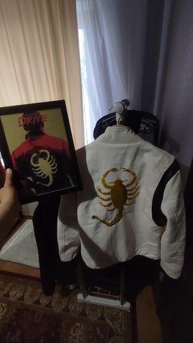 Customer photo review of Scorpion Embroidered Slim Fit Leather Jacket