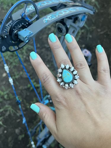 Customer photo review of Handmade Wild Horse & Turquoise & Sterling Silver Adjustable Ring Signed Nizhoni