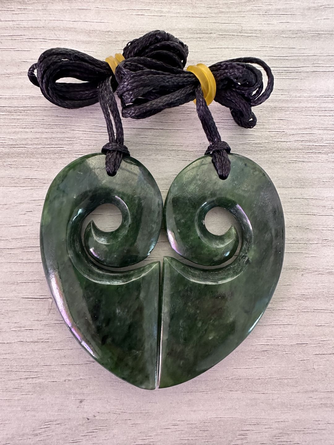 Customer photo review of Genuine NZ Greenstone Split Heart Necklace