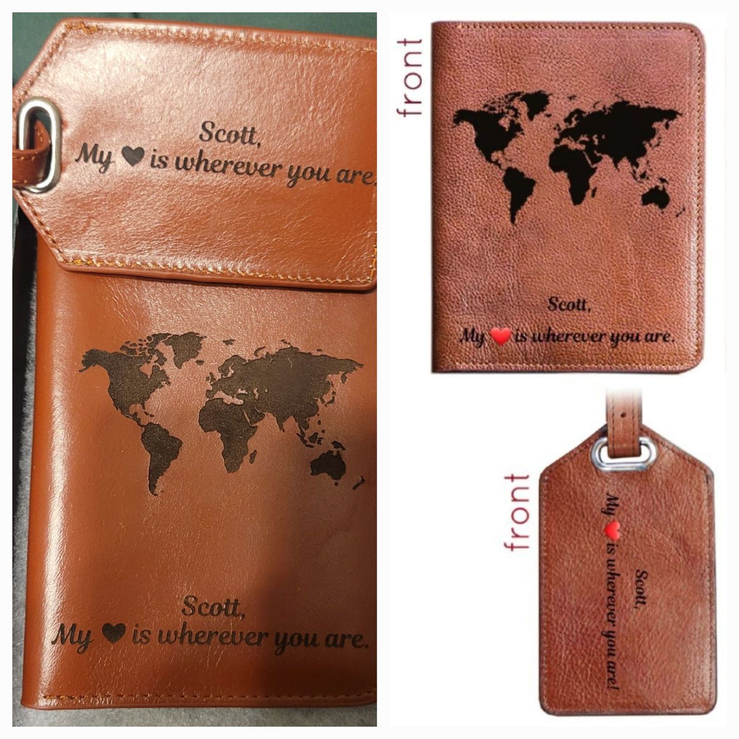 Customer photo review of Personalized Leather Passport Holder and Luggage Tag Set