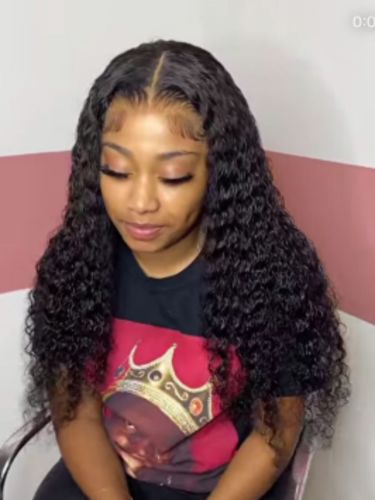 Customer photo review of Deep Wave Lace Front Wig Human Hair Wigs 13x4 Transparent Lace Wig Pre Plucked with Baby Hair