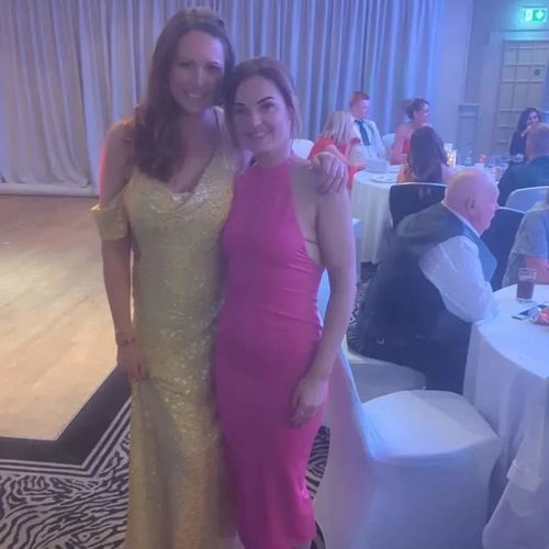 Customer photo review of RENT Friends Like These Foil Glitter Cold Shoulder Maxi Dress (RRP £68)