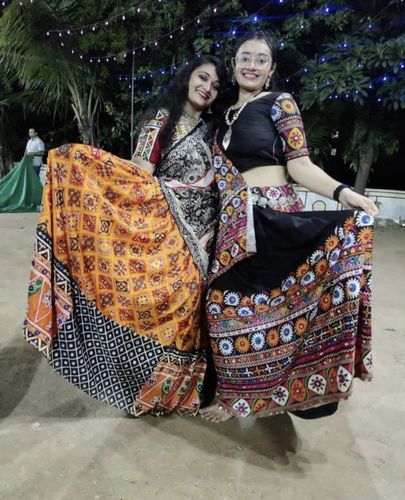Customer photo review of Black Orange Color Chinon Silk Designer Real Mirror Work Navratri Lehenga Choli
