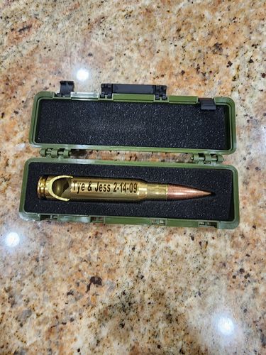 Customer photo review of Personalized 50 Caliber BMG Bullet Bottle Opener