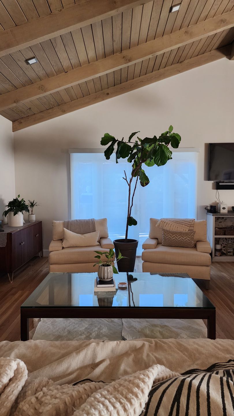 Customer photo review of SmartWings Motorized Woven Wood Shades 70% Blackout Privacy Orithyia