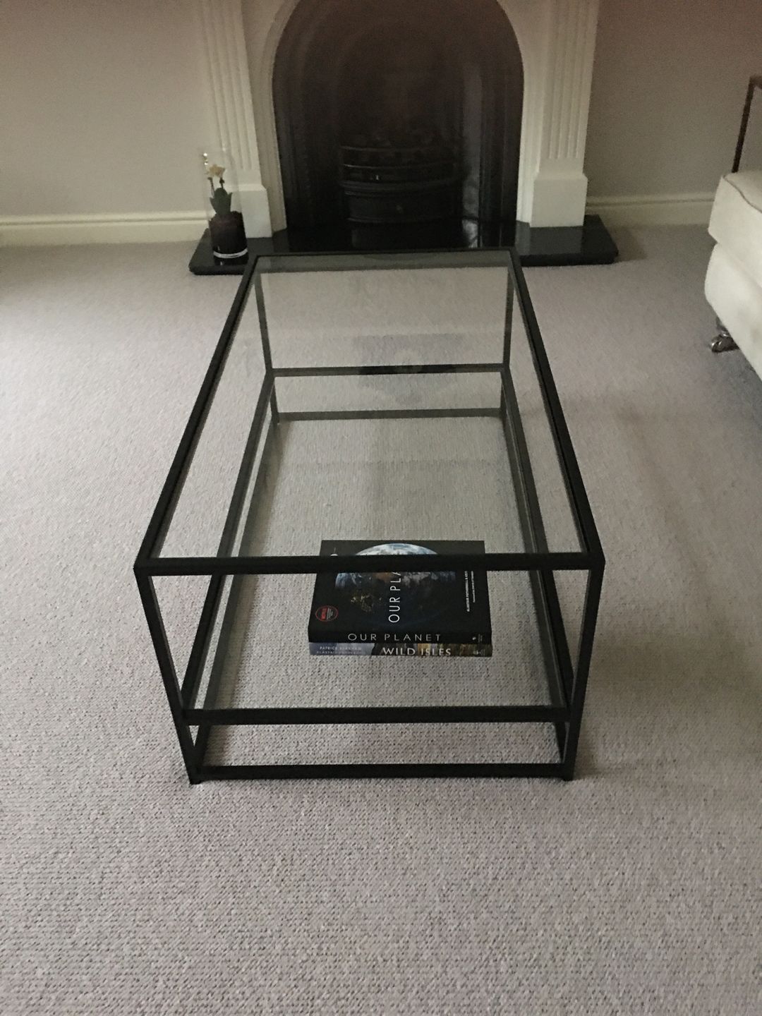 Customer photo review of Glass Metal Side End Table Matte Black Frame