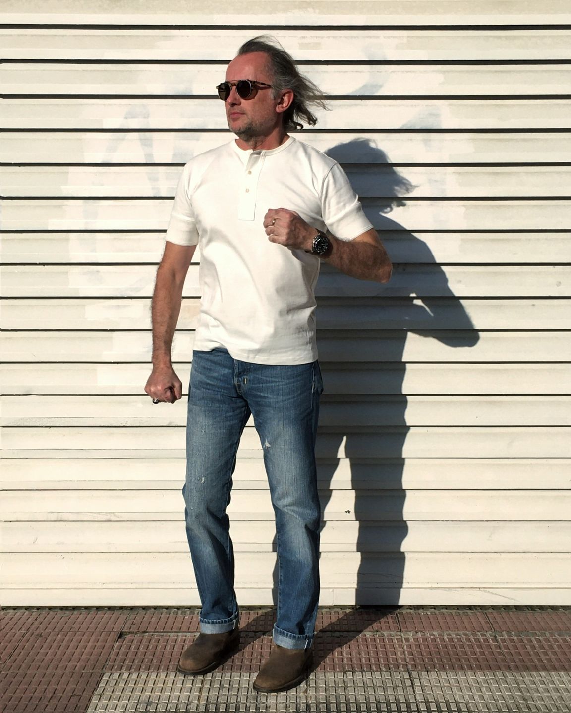 Customer photo review of Vintage Short Sleeve Henley T-Shirt - White