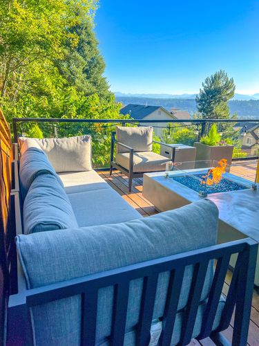 Customer photo review of 65" Rectangular Outdoor Propane Gas Fire Pit Table in Gray