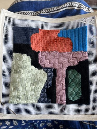 Customer photo review of Untitled, Abstract Landscape Beginner Needlepoint Kit