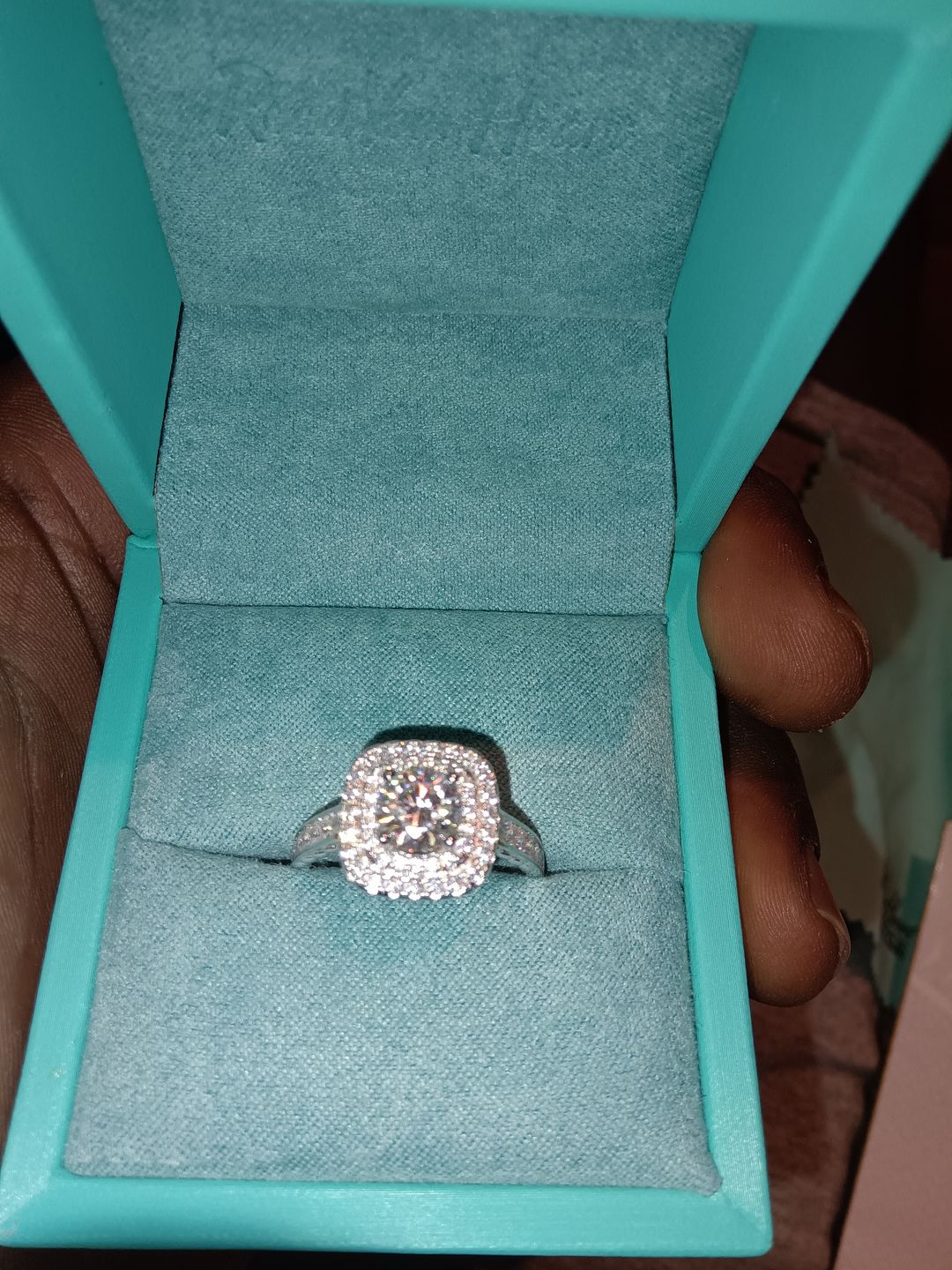 Customer photo review of Double Halo Moissanite Channel Set Engagement Ring