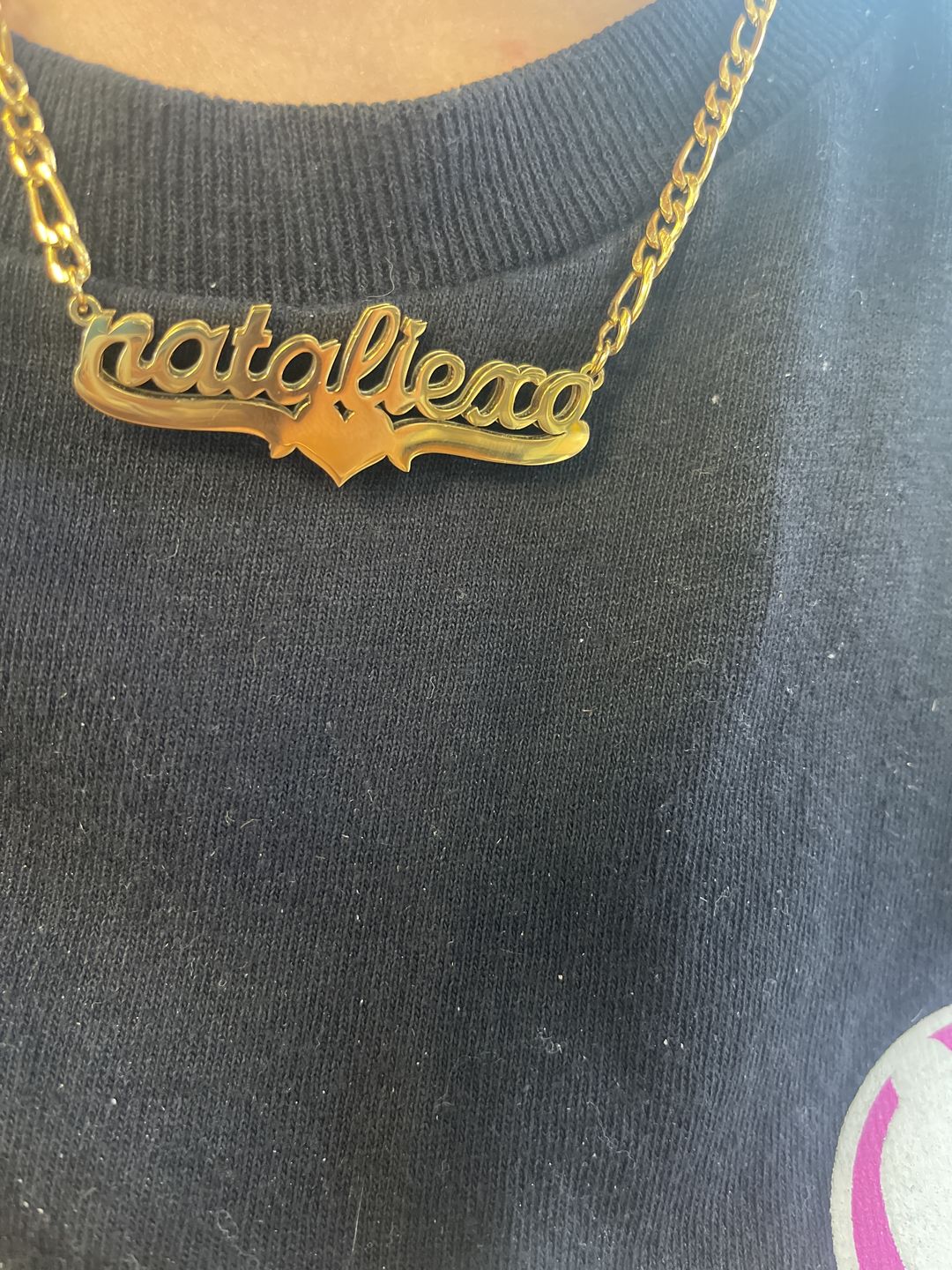 Customer photo review of Classic Heart Bar 3D Plated Name Necklace
