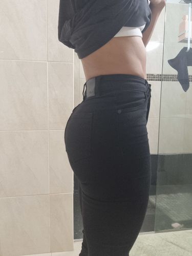 Customer photo review of Impact High Waisted Skinny Jeans - Black Knee Rips