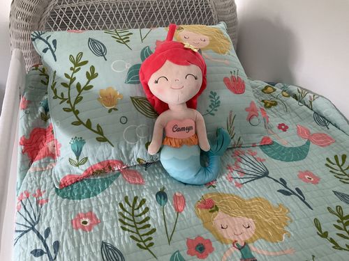 Customer photo review of Leyadoll Personalized Name Mermaid Plush Doll with Gift Bag - Customized Baby Doll Stuffed Toy