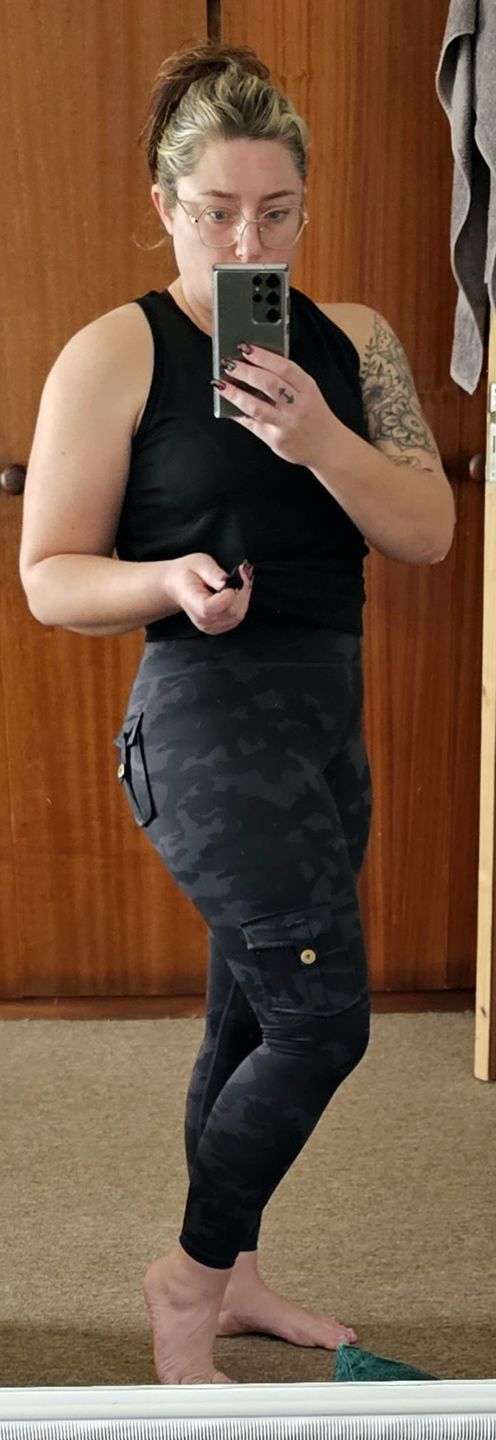 Customer photo review of Shapewear TNG Cargo Leggings -  Black Camo
