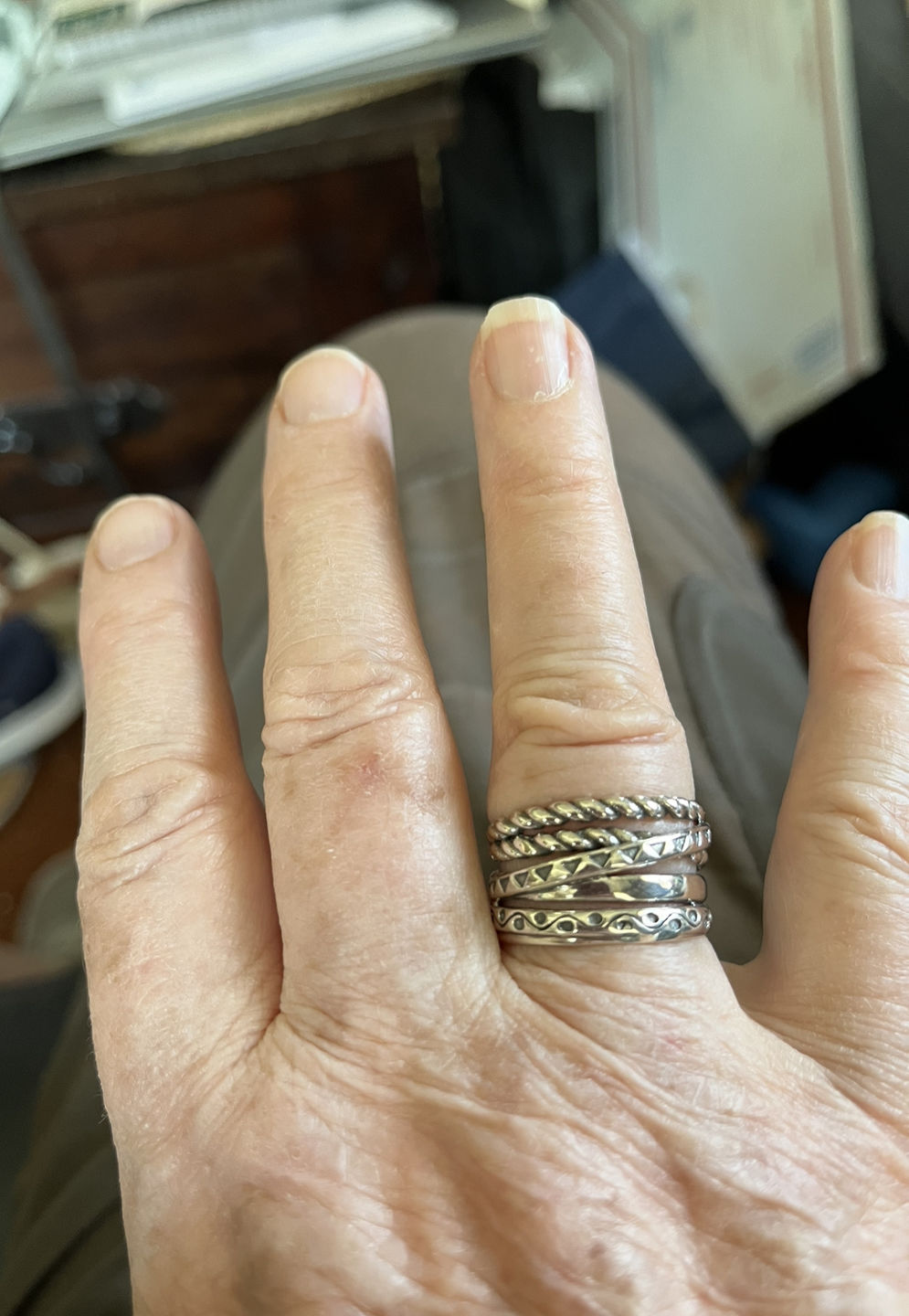 Customer photo review of Women's Wide Band Silver Ring with Boho Engraving