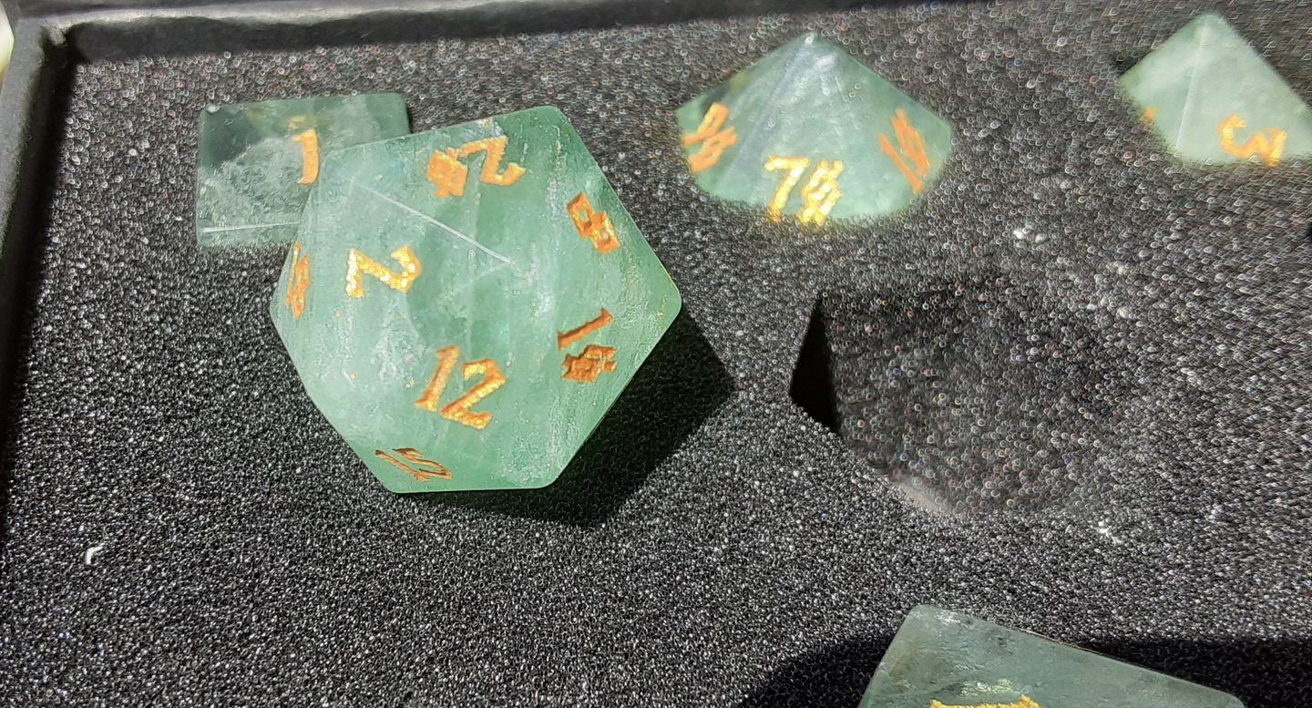 Customer photo review of GREEN FLUORITE STONE DICE SET