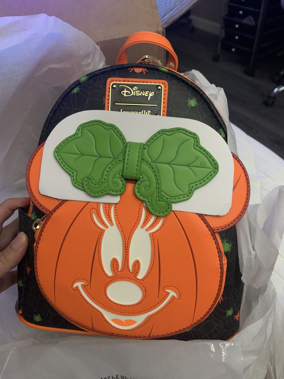 Customer photo review of 707 Street Exclusive - Loungefly Disney Glow in the Dark Pumpkin Minnie Mouse Mini Backpack
