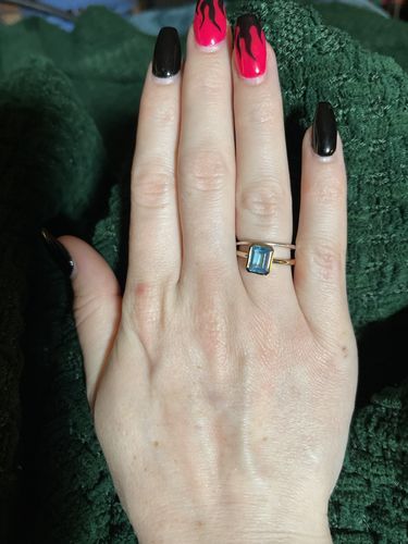 Customer photo review of Blue Topaz Emerald Cut Ring in 9ct Yellow Gold