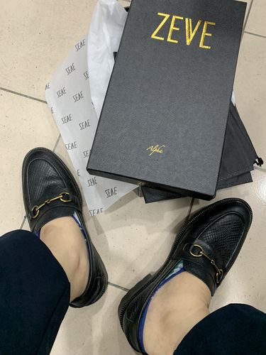 Customer photo review of Penny Loafer Horsebit Buckle - Black Phyton Leather (Combat Sole)