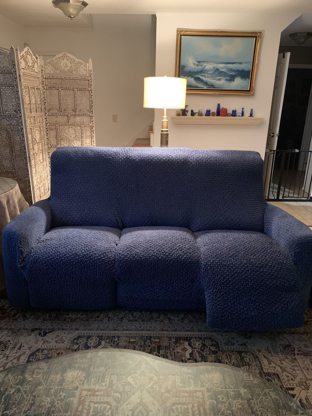 Customer photo review of 3 Seater Recliner Sofa Cover - Blue, Velvet