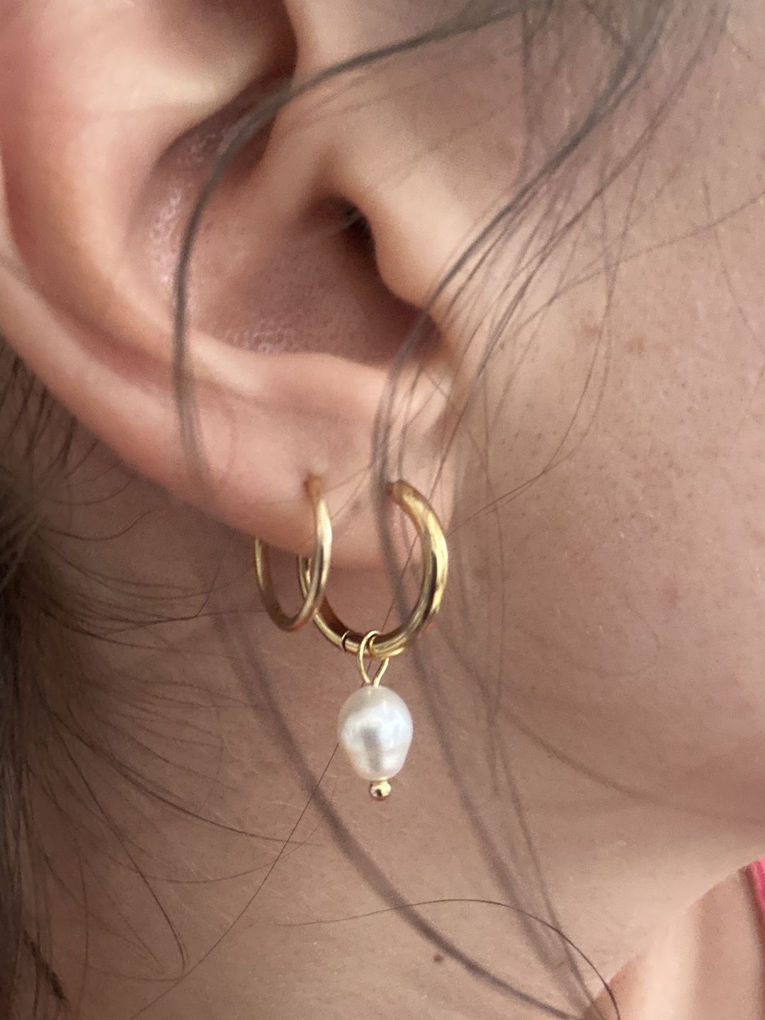 Customer photo review of Freshwater Pearl Bella Hoop Earrings