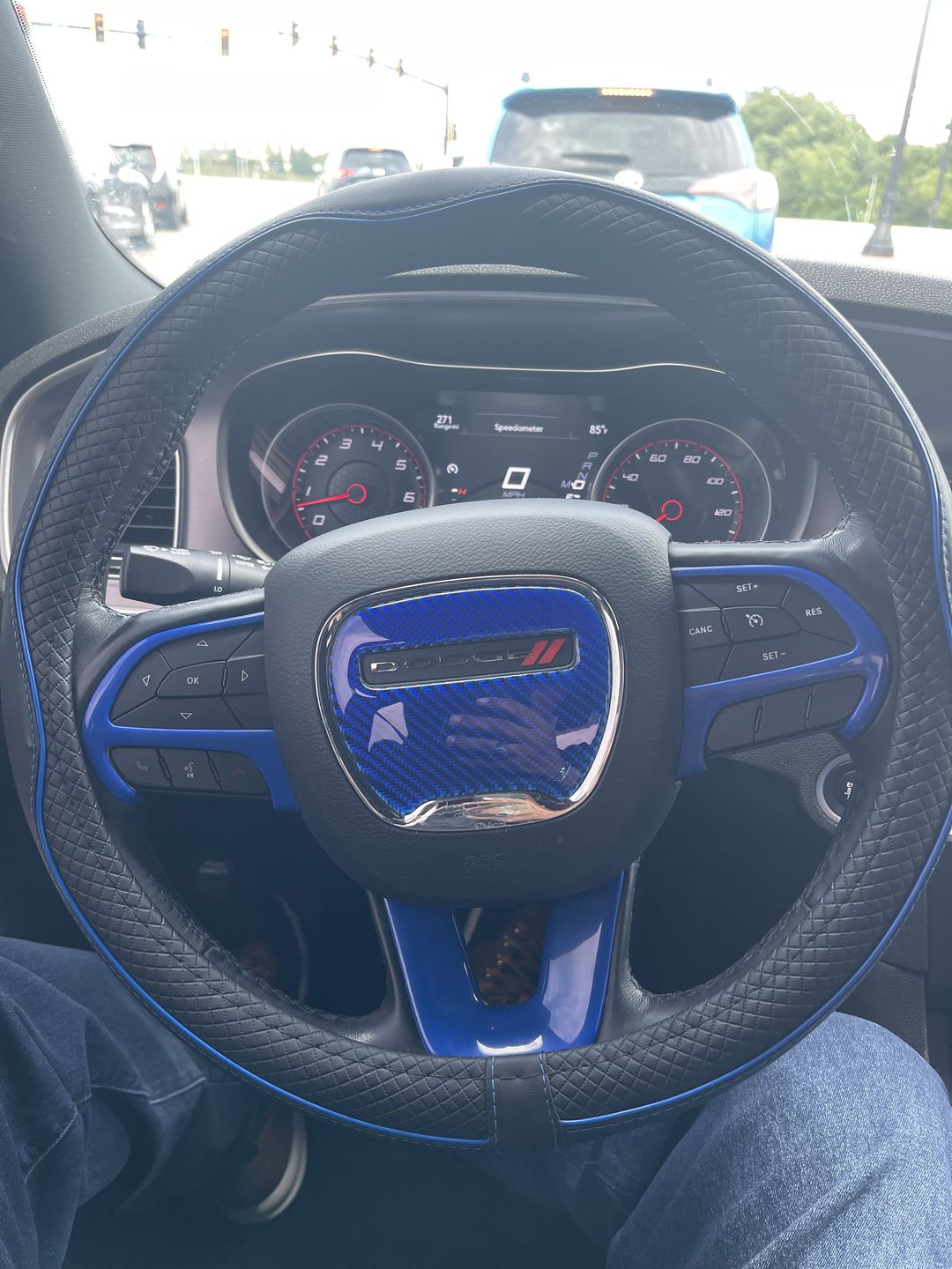 Customer photo review of Real Carbon Fiber Steering Wheel Airbag Center Piece Overlay for Dodge Challenger/Charger 2015-2023