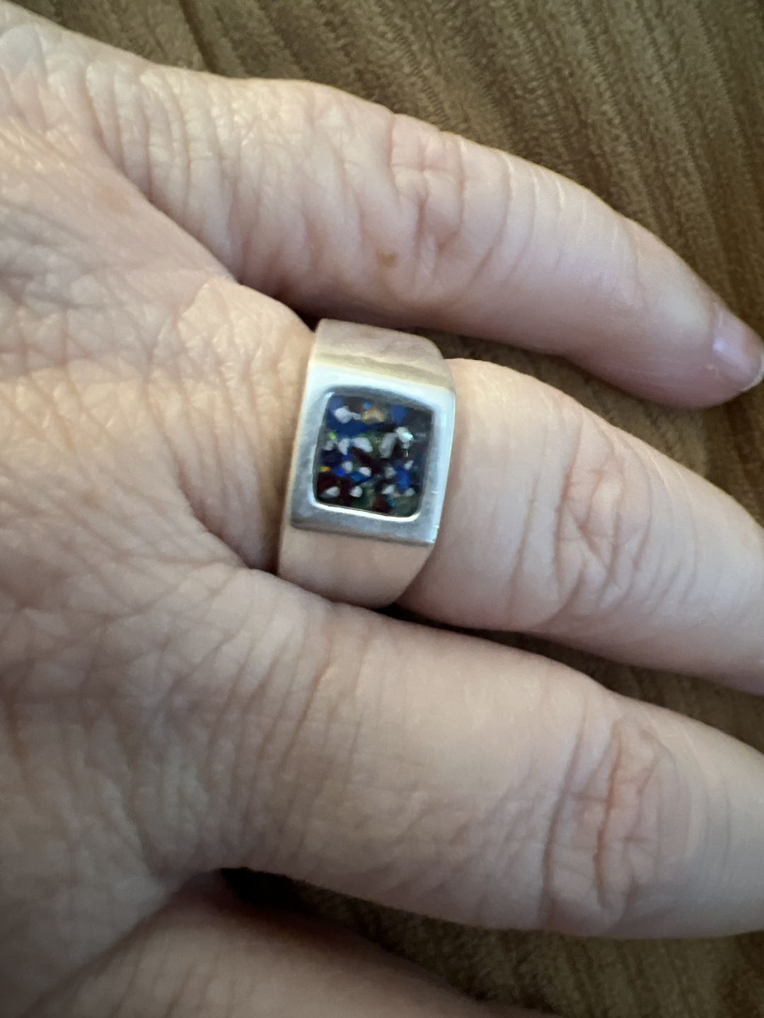 Customer photo review of Men's Opal Ring with Cremation Ash