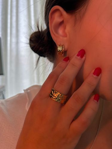 Customer photo review of Grecian Hammered Huggie Hoops