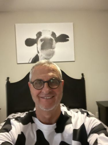 Customer photo review of Black And White Cow Print Men's Crewneck Sweatshirt
