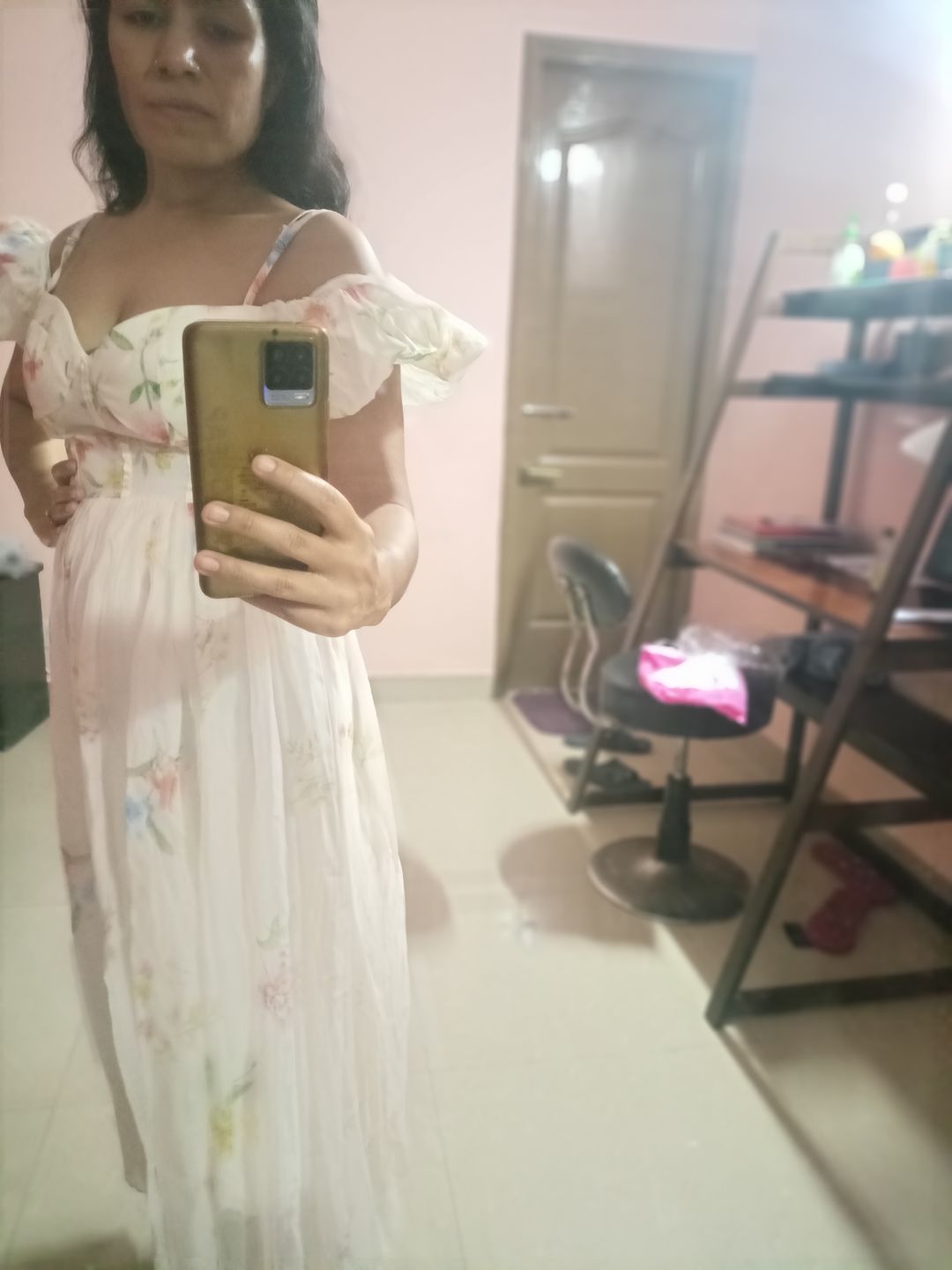 Customer photo review of Disa Floral Midi Dress in Ivory