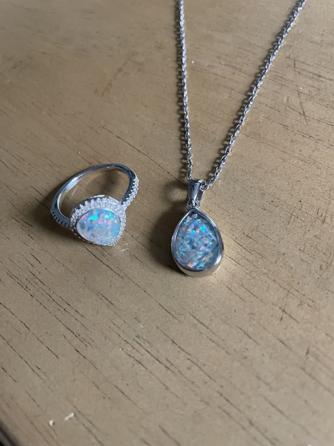 Customer photo review of Petite Pear Drop with Cremation Ashes
