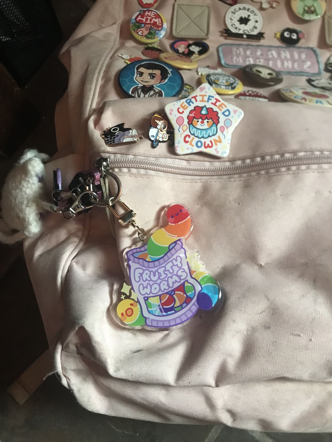 Customer photo review of Pride Fruity Worm Acrylic Keychain