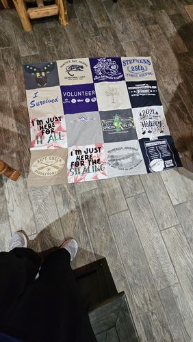 T-shirt quilt with volunteering, weddings themes by Tonya from AR