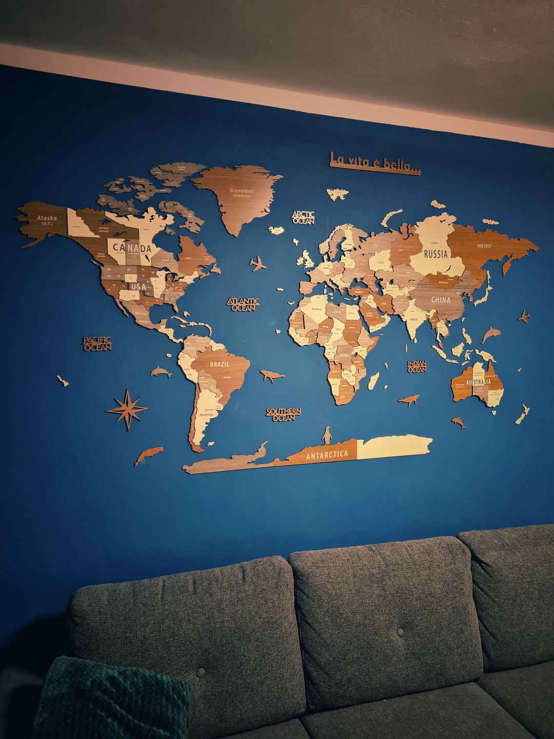 Customer photo review of 3D Wooden Multilayered World Map with States and Capitals v2