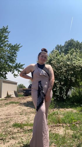 Customer photo review of Vintage Washed Flared Denim Overalls