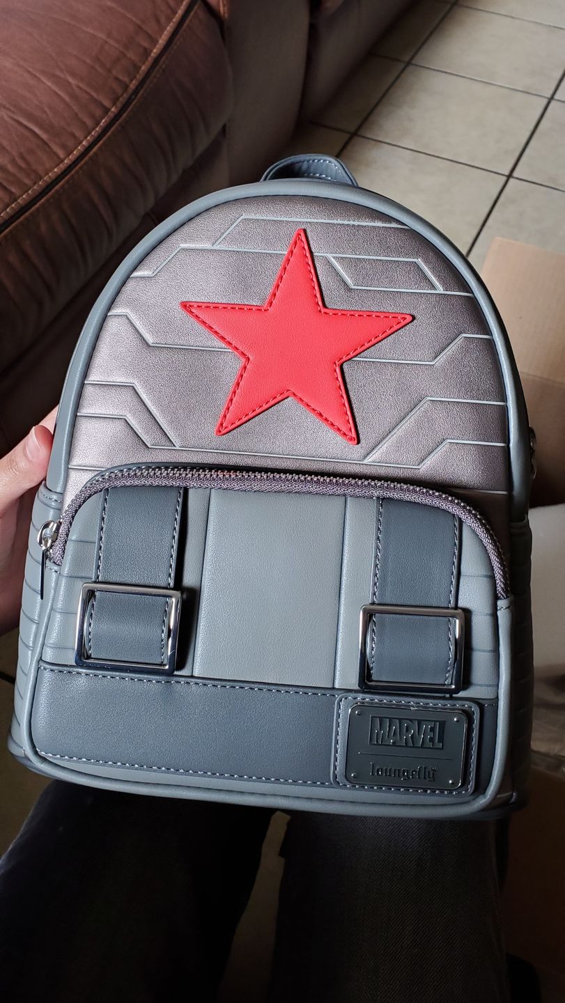 Customer photo review of Loungefly Marvel Winter Soldier Cosplay Mini Backpack
