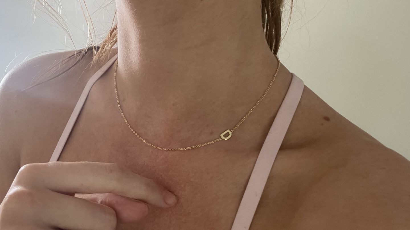 Customer photo review of Sideways Initial Letter Necklace