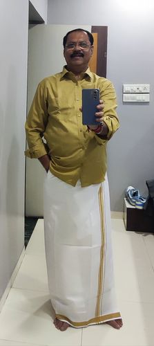 Customer photo review of Gold With Fixit Fancy Border Dhoti Matching Set - KU10708