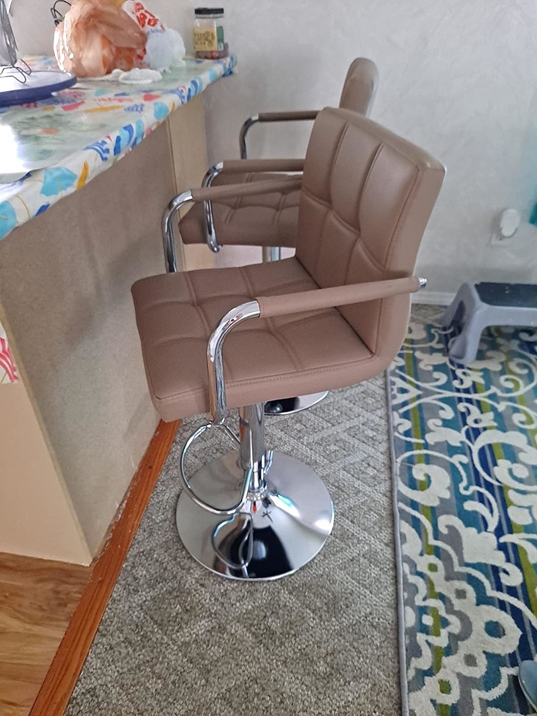 Customer photo review of Adjustable Square Bar Stools with Arm Rest (Set of 2)
