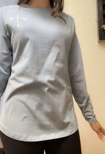 Customer photo review of Long Sleeve Performance Tee - Light Blue