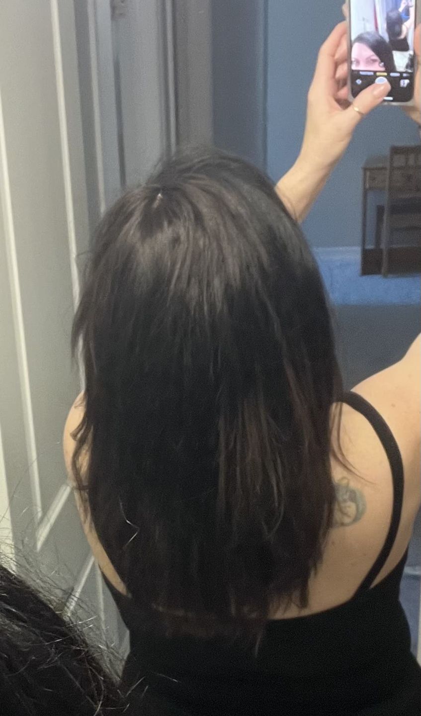 Customer photo review of Natural Black Human Hair Topper for Women with Thinning Hair #1B
