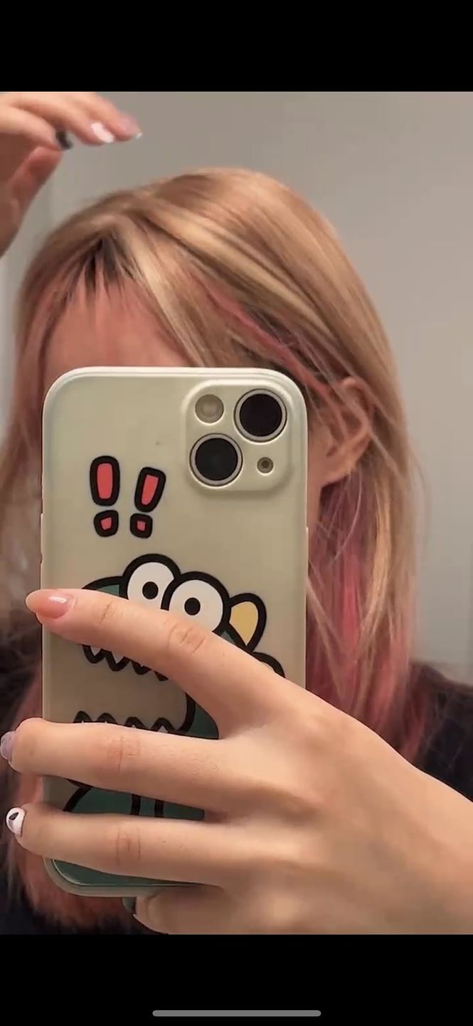 Customer photo review of Clip on Hair Topper Human Hair Highlight Blonde with Pink Gold #18/613