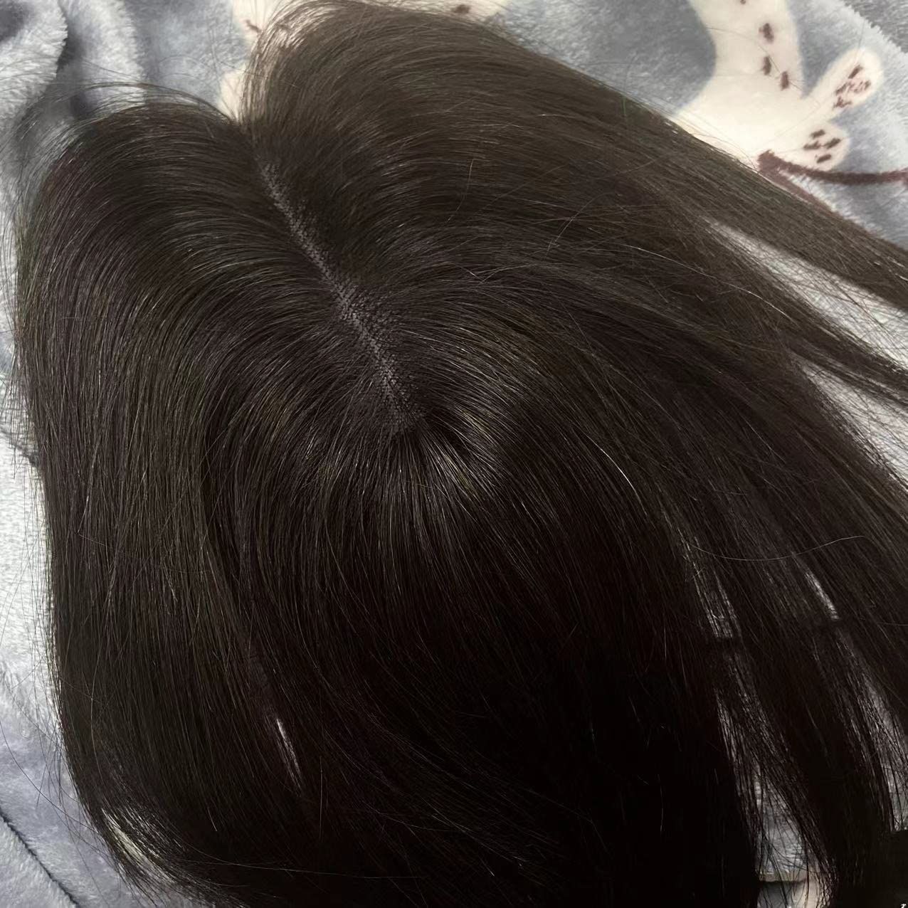 Customer photo review of Full Coverage Dark Brown Human Hair Topper for Women Fine Hair #2