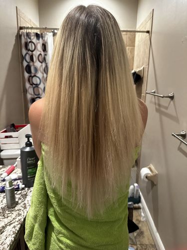 Customer photo review of Full Shine I Tip Hair Extensions 100% Virgin Human Hair Highlights (#18P613)