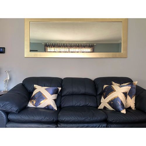 Customer photo review of Blue & Gold Abstract Pillow Cover (Set of 2)