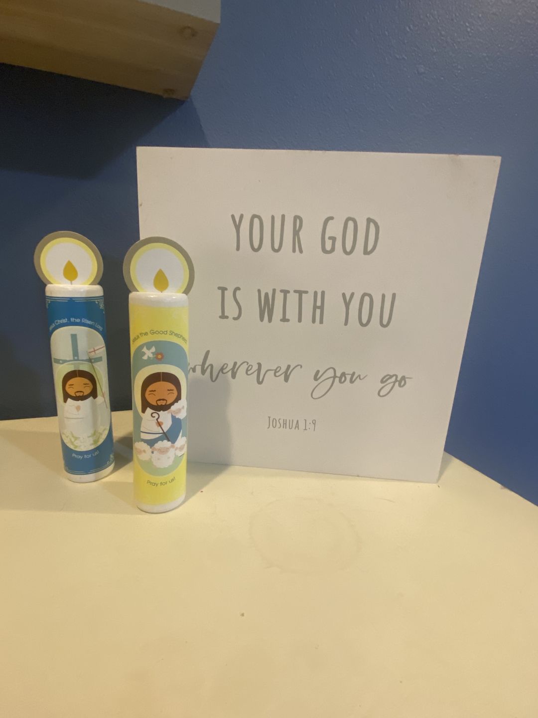 Customer photo review of Jesus Christ, the Good Shepherd (The Our Father) Wooden Prayer Candle