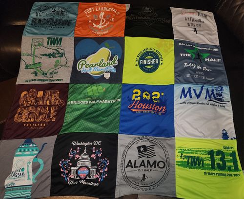 T-shirt quilt with running, marathons themes by Liliana from TX