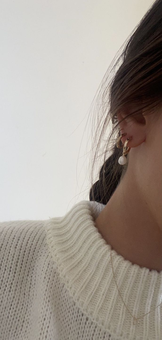 Customer photo review of Pearl Small Hoops